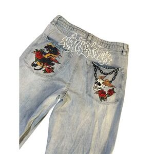 Y2K Ninth Hall Ambush Jeans Mens 32x28 Blue Denim Dragon Baggy Wide Leg Skater